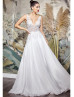 Ivory Beaded Chiffon Slit Sexy Wedding Dress